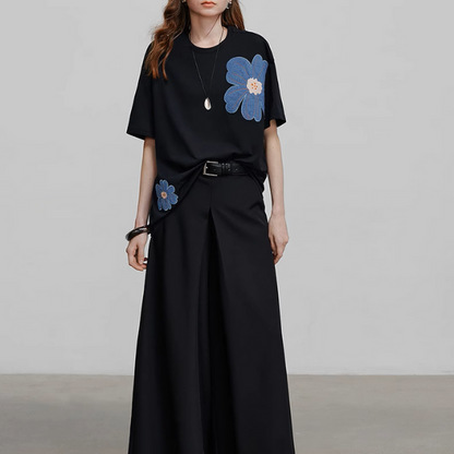 【3pattern】フラワーパッチワークオーバーサイズTシャツ《Z00935》