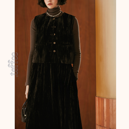 グロッシーダークベスト＆ロングスカートセットアップ　《Z00807》