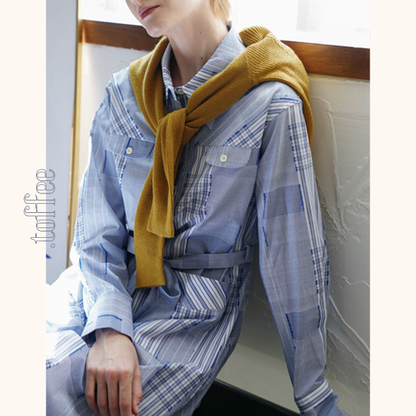 チェック柄パッチワークシャツワンピース　Z00469