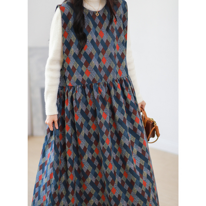 【２color】マルチカラースクエアパターンワンピース w-005