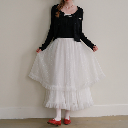フリル＆メッシュホワイトロングスカート　Z00570