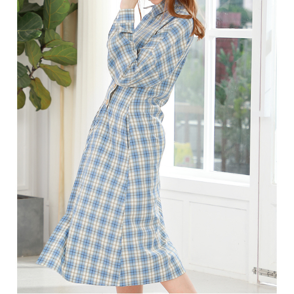 オーバーチェックシャツワンピース w-093
