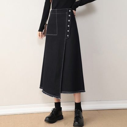 【２color】ボタンデザインナロースカート w-121