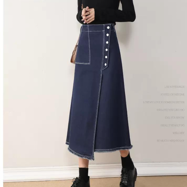 【２color】ボタンデザインナロースカート w-121