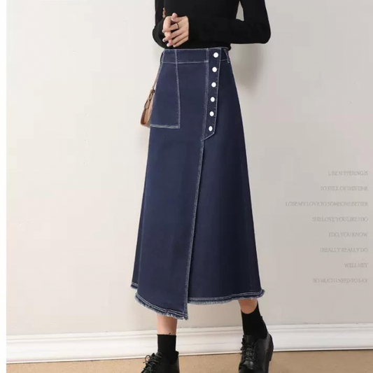 【２color】ボタンデザインナロースカート w-121