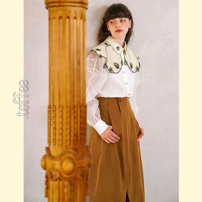 苺の植物画刺繍：ロマンティックケープ フェアリーブラウス C0161