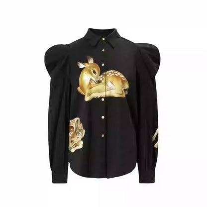 【2color】月明かりのバンビが踊る：オリエンタルな世界へ誘うブラウス C0185