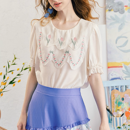 ノスタルジック花刺繍ブラウス《Z01057》