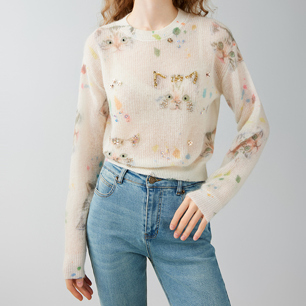 ビジュー＆キャットニットプルオーバー　Z00595