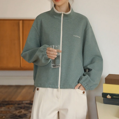 【2color】スタンドカラー ジップアップドロップショルダー スウェット《Z00891》
