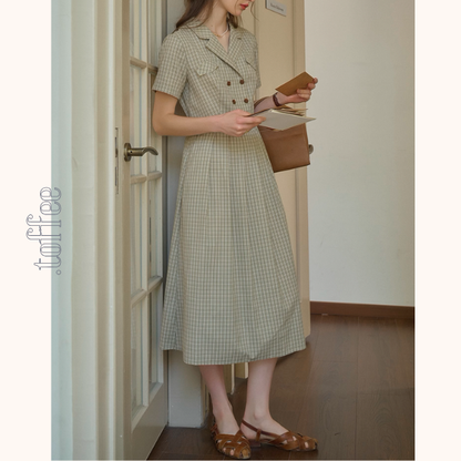 ダブルブレストチェック柄トレンチワンピース《Z00901》