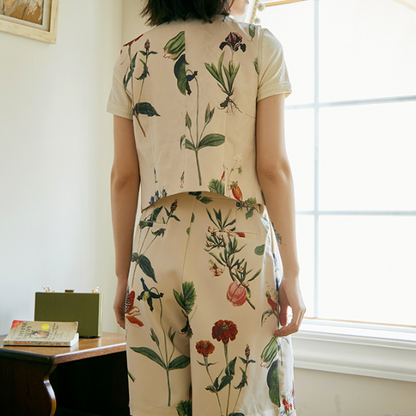 フラワープリントショートベストジャケット　AU-242