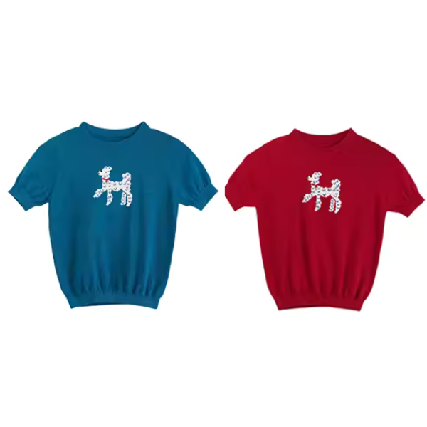 再販決定！【2color】プードル柄パフスリーブニットX1-008