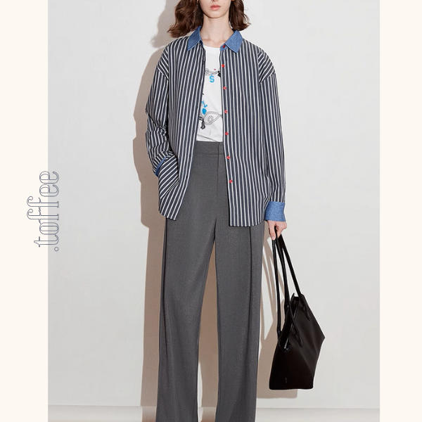 デニムカラー切り替えストライプシャツ《Z00928》