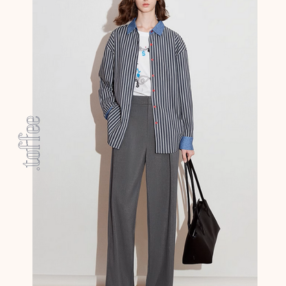 デニムカラー切り替えストライプシャツ《Z00928》