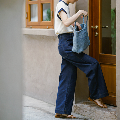 インディゴブルーワイドデニムパンツ　Z00404