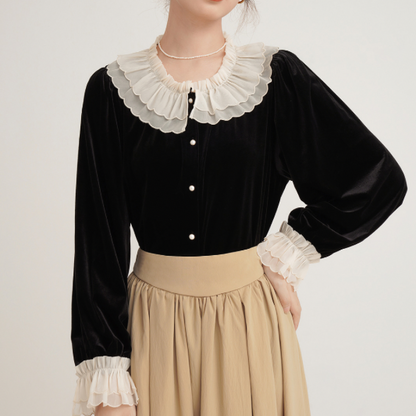 フレンチベルベットレースブラウスX-384