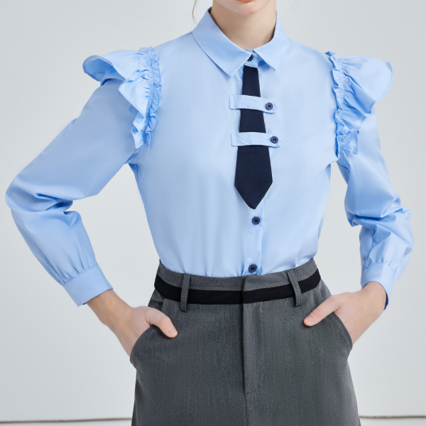 ショートネクタイフリルショルダーシャツ w-154