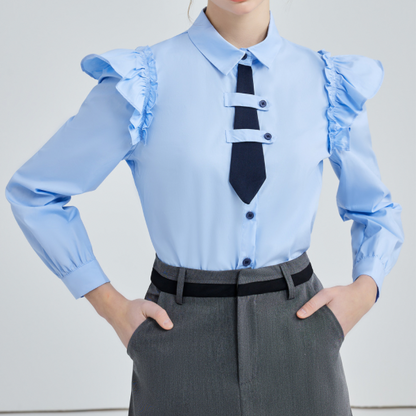 ショートネクタイフリルショルダーシャツ w-154