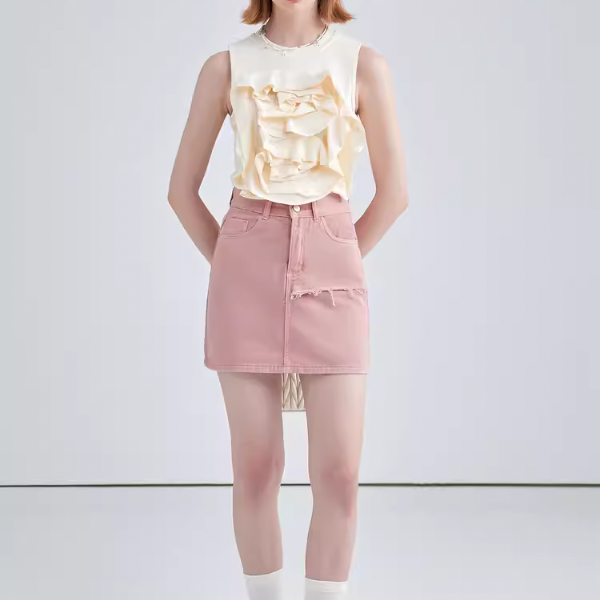 【2color】フラワーデコレーションノースリーブトップス W-201