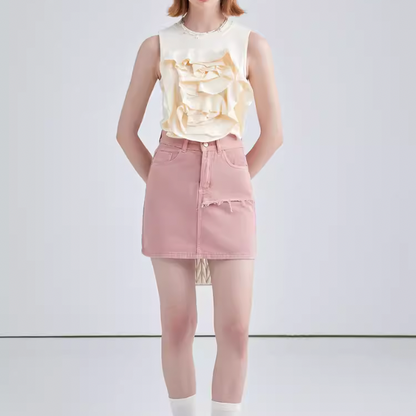 【2color】フラワーデコレーションノースリーブトップス W-201