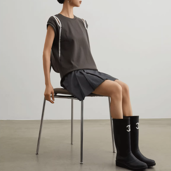 カットアウトフレンチスリーブクルーネックトップ《Z00949》