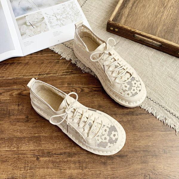 【２color】フラワーエンブロイダリーレトロシューズ　AU-131