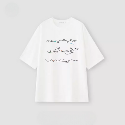 【6color】イレギュラーラインプリントオーバーサイズロングTシャツ《Z00992》