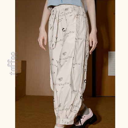 イラストプリントイージークロップドパンツ《Z00899》