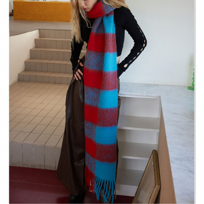 【3color】チェックパターンスーパーロングスカーフ X-453