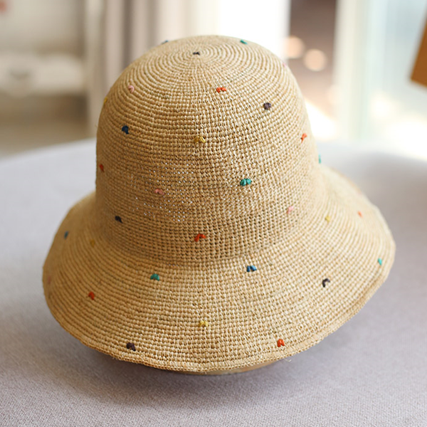 カラフルドットラフィアハット　Z00390
