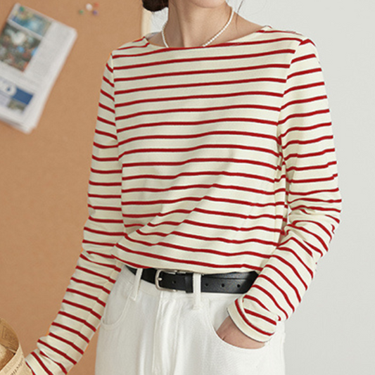 【2color】ストライプコットンロングTシャツ Z00200