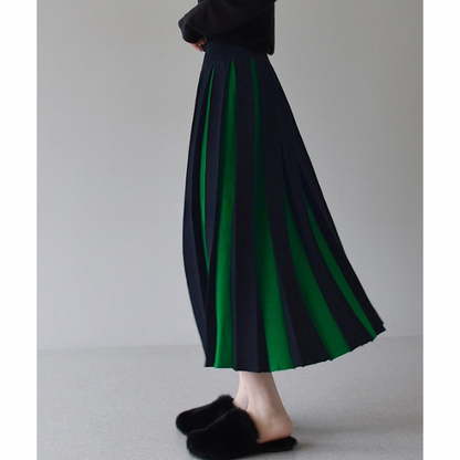 【６color】バイカラープリーツスカート w-079