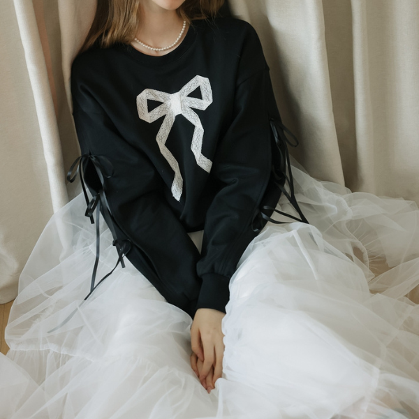 ラウンドネックリボンスウェットシャツ Z00138