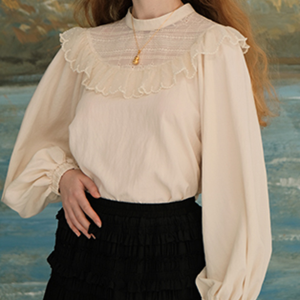 パールデコラティブバルーンスリーブブラウス Z00627