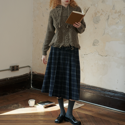【2color】チェック柄ミモレ丈プリーツスカート　Z00565