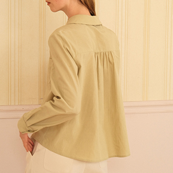 【3color】丸襟パッチポケット付きベーシックシャツ　《Z00742》