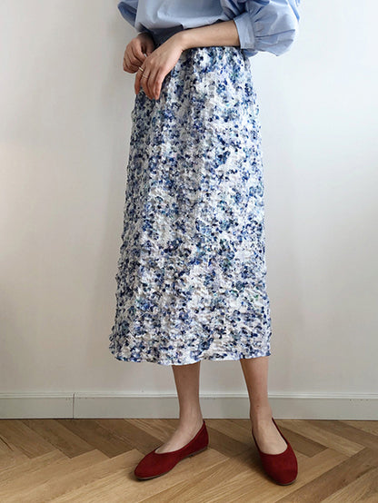 油絵のようなフラワー柄スカート