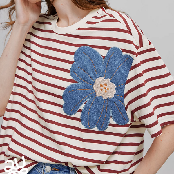 【3pattern】フラワーパッチワークオーバーサイズTシャツ《Z00935》