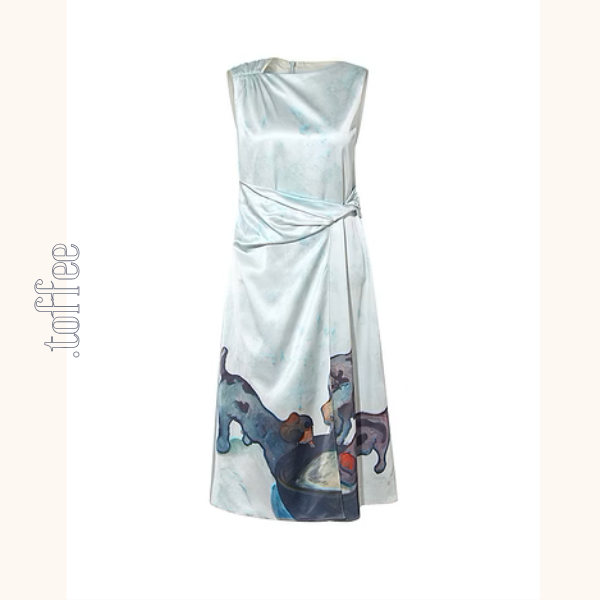 ミルクを飲む子犬プリントのノースリーブワンピース《Z00964》