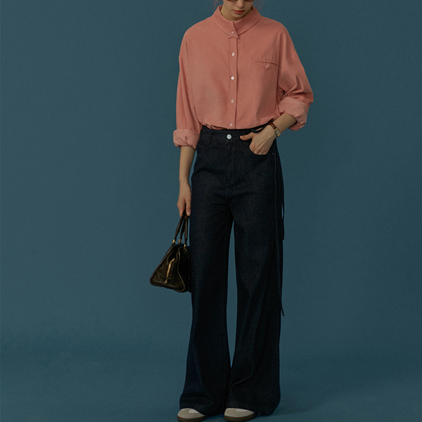 ストラップ付きハイウエストデニムパンツ　Z00555