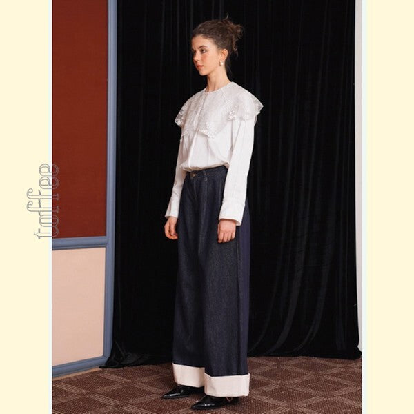 【2color】大人のエレガンス：美シルエットのワイドレッグデニムパンツ 《C0200》