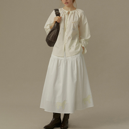 ポニーパッチ刺繍フレアスカート《Z00824》