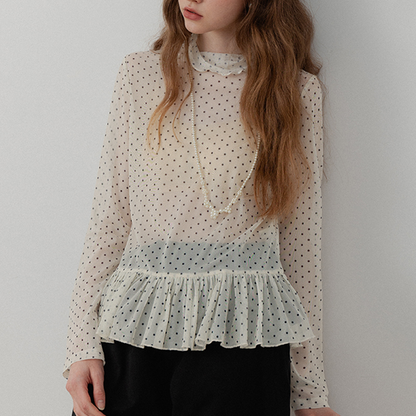 シースルードット柄ペプラムブラウス　《Z00715》