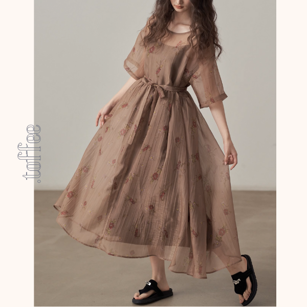 フローラルプリントシフォンワンピース《Z00995》