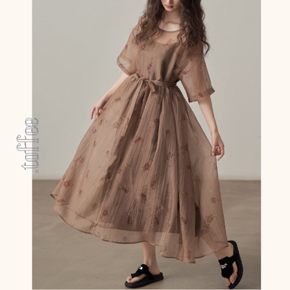 フローラルプリントシフォンワンピース《Z00995》