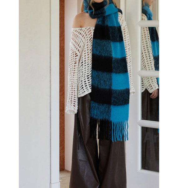 【3color】チェックパターンスーパーロングスカーフ X-453