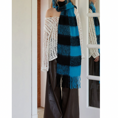【3color】チェックパターンスーパーロングスカーフ X-453