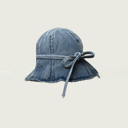 【2color】リボン付きウォッシュデニムバケットハット Z00103