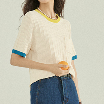 コントラストカラーニットトップス Z00198